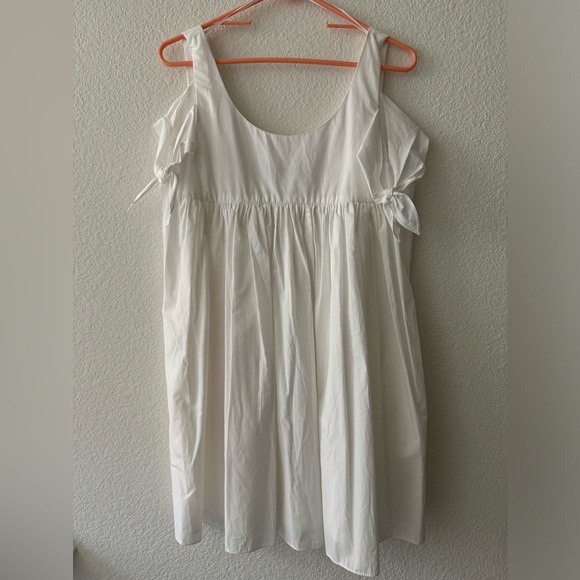 NEW Zara white cold shoulder bow baby doll dress size M 100% cotton - Picture 1 of 7